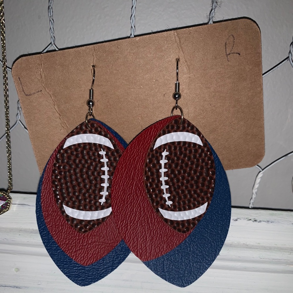 Blue, red & football layered earrings